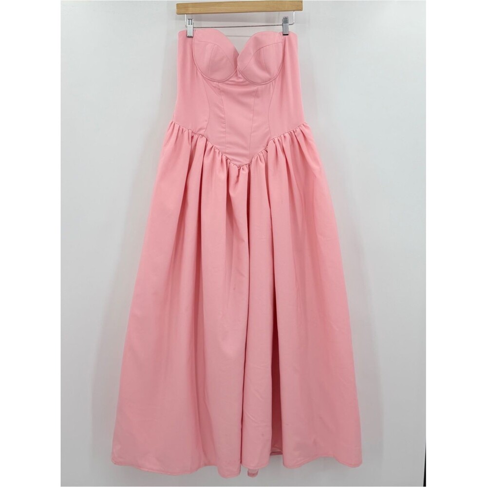 PrettyLittleThing Shape Pink Strapless Corset Maxi Dress Prom Barbie US 8